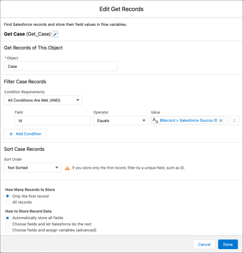 Adding the first Get Record data element