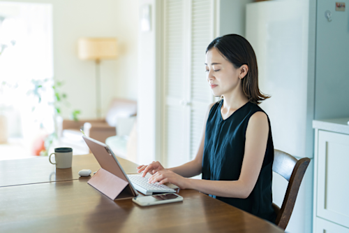 a woman working remotely