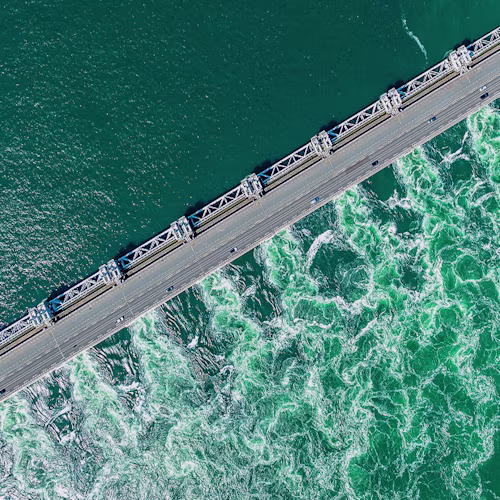 An aerial view of a hydro plant