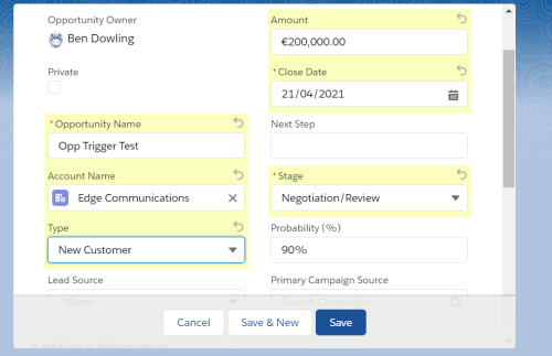 New opportunity intake form