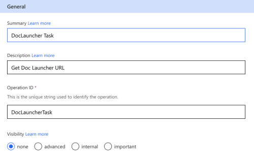 General properties for Doc Gen custom connector