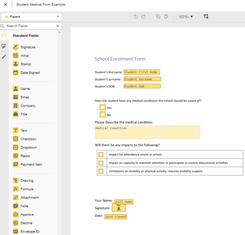 Example template: Enrolment form