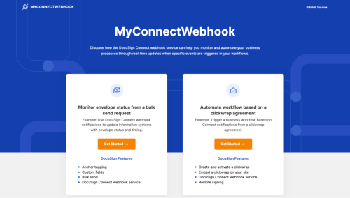 MyConnectWebhook home screen