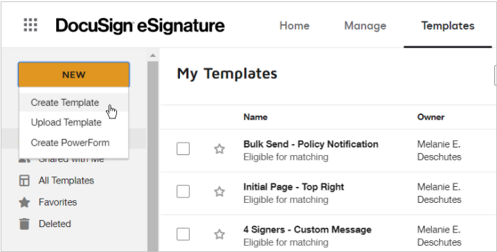 Create Template in Docusign