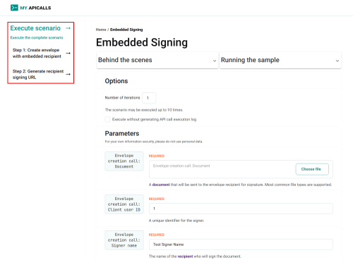 Scenario execution page navigation menu