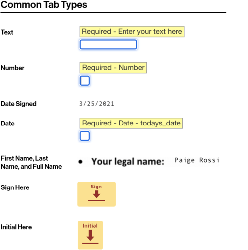 Common tab types