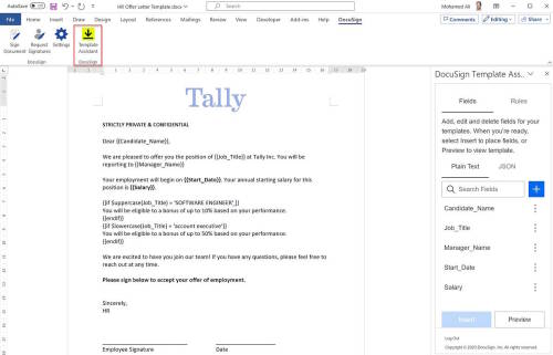 Create a document generation Word template