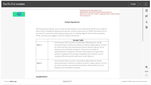 An animation showing the default signature adoption experience.