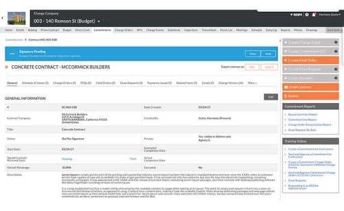 Figure 1: Procore page with blue banner indicating a pending eSignature.