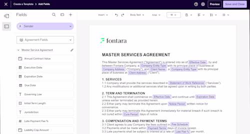 Master services agreement in Docusign