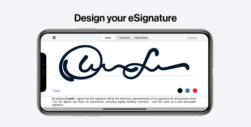 Docusign eSignature customization options to draw or upload your own signature in the iOS mobile app. 