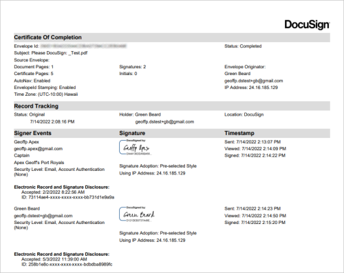 Certificate of Completion: timezone displayed per sender settings