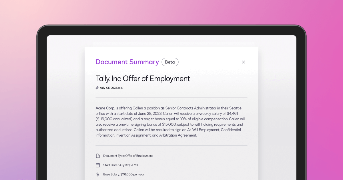 Screenshot of agreement summarization in DocuSign