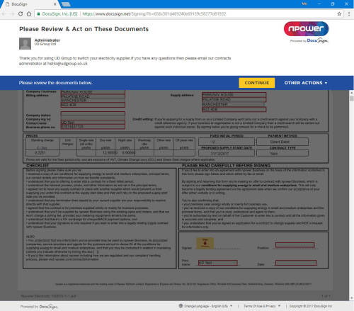 Sending a contract for signing via DocuSign from within the UD Platform