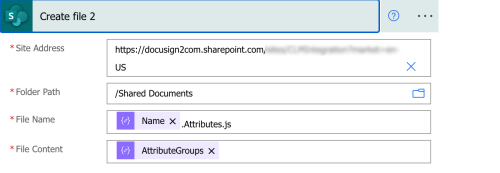 Populating fields for the Create File step