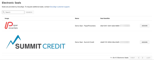 Electronic Seals section of eSignature settings