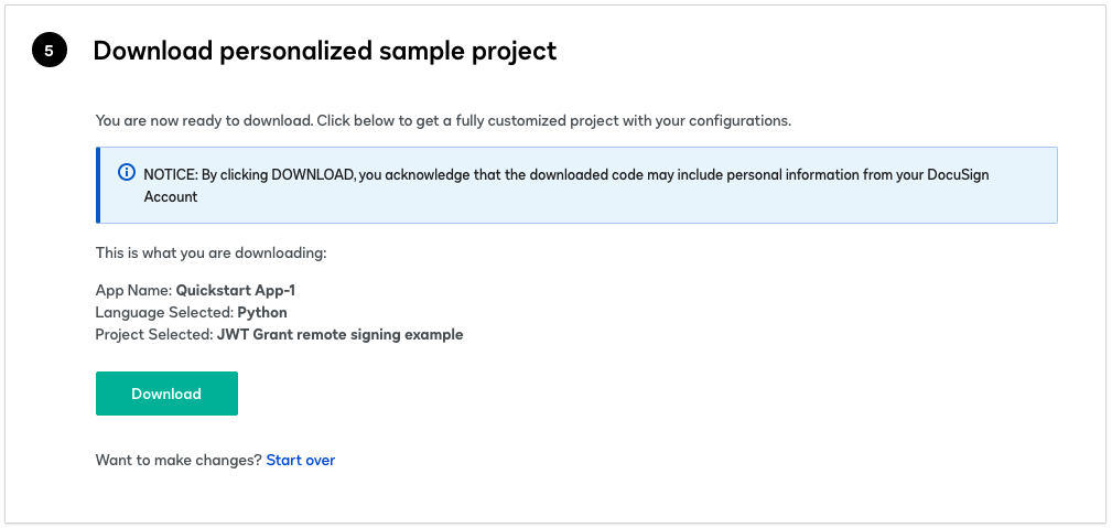 Quickstart step 5: Download the project