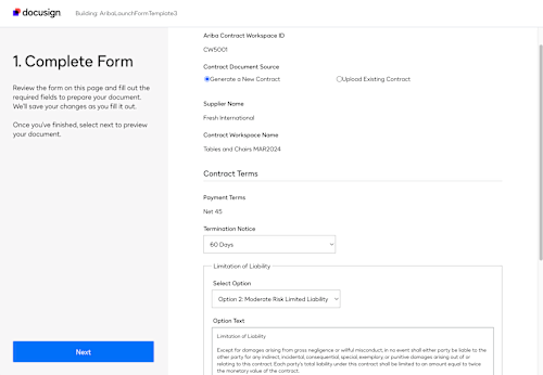 Docusign Connect SAP Ariba New Contract