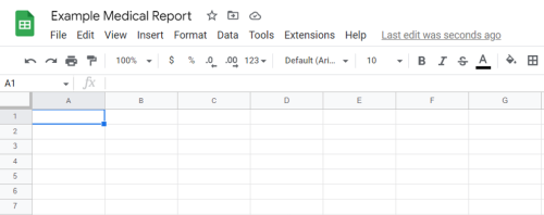 A new spreadsheet to store the data