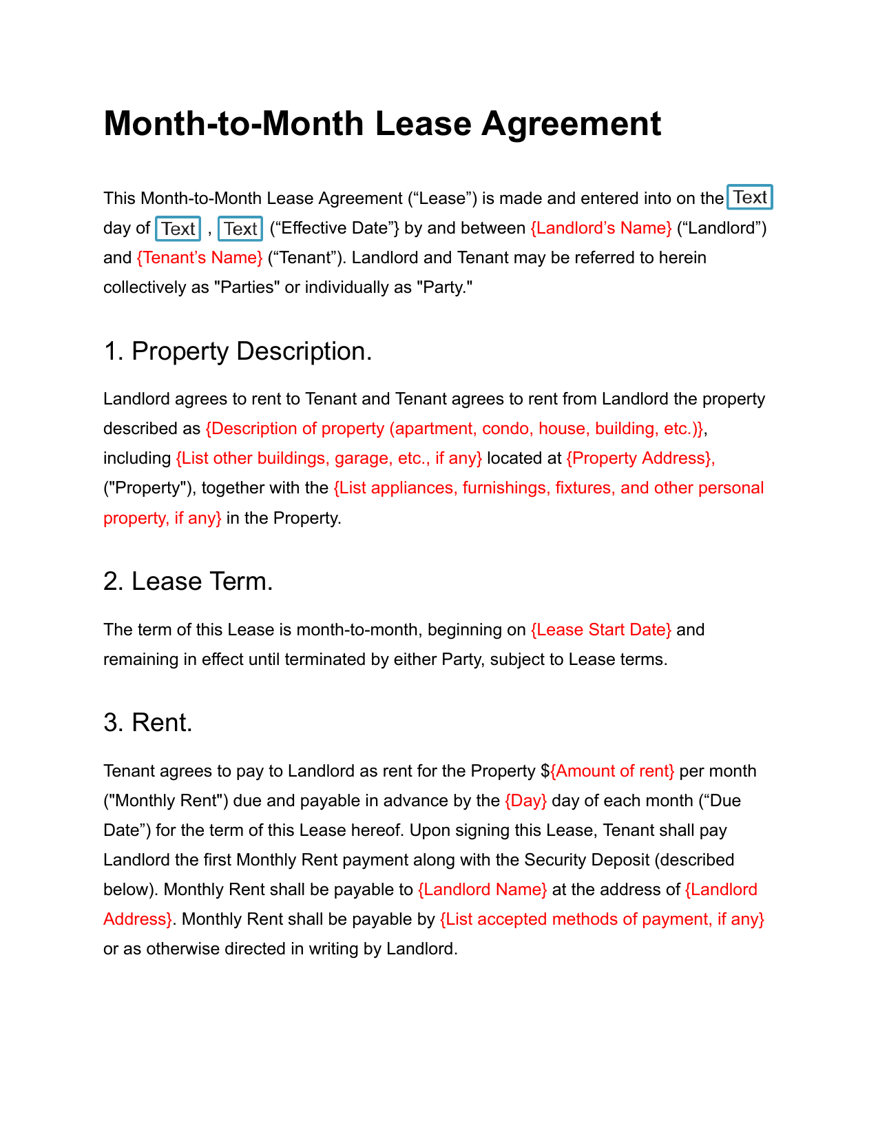 Free Month-to-Month Lease Agreement Template | Docusign