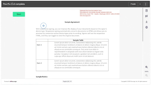 An animation showing our streamlined signing experience using a predefined signature.