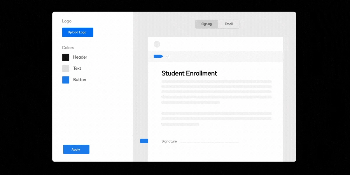 Animation of adding your organization's branding to DocuSign eSignature experiences