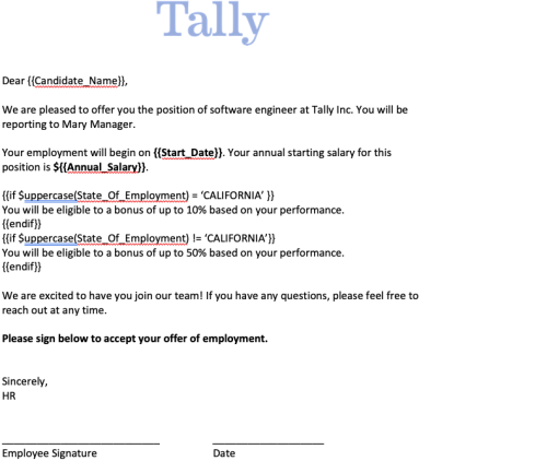 Document template with dynamic fields