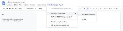 Pantalla de paso a paso para firmar documentos en Google Docs