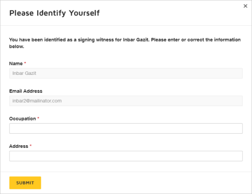 Form for witness to fill in their info