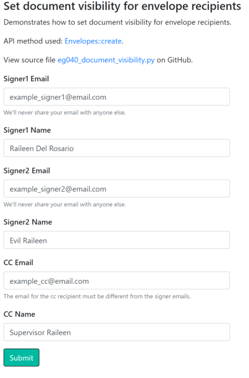 Entering information for different recipients