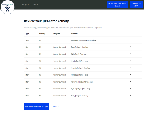 JIRAnator activity review