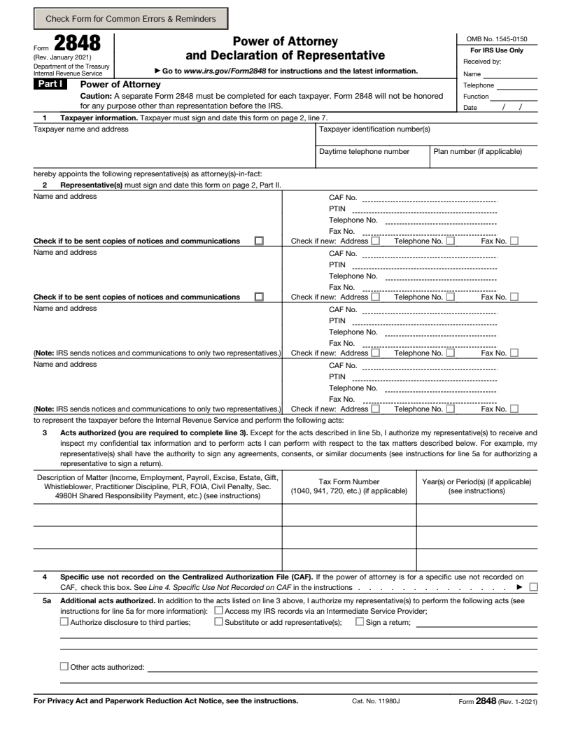 Free 2848 Form: Fillable IRS Power of Attorney Template | Docusign