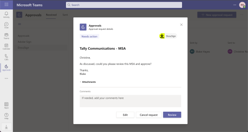 DocuSign eSignature for Microsoft Teams Approvals