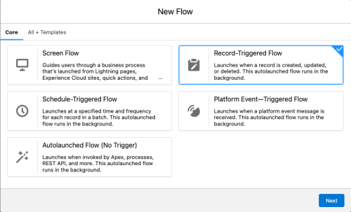 Selecting a new Record-Triggered Flow