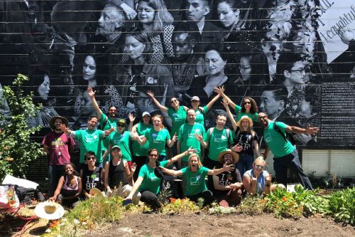 group of people volunteering outside