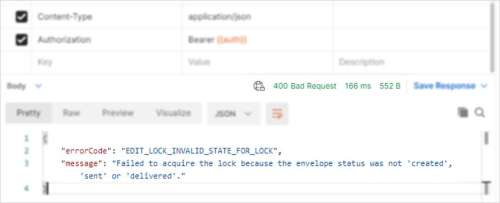 API error message displayed in Postman