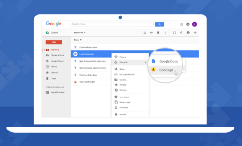 Docusign menu in Google Drive