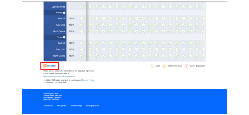 DocuSign Agreement Cloud Statusページ上のRSSフィードのアイコン