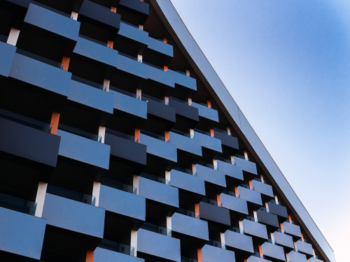 The exterior wall of a modern apartment.