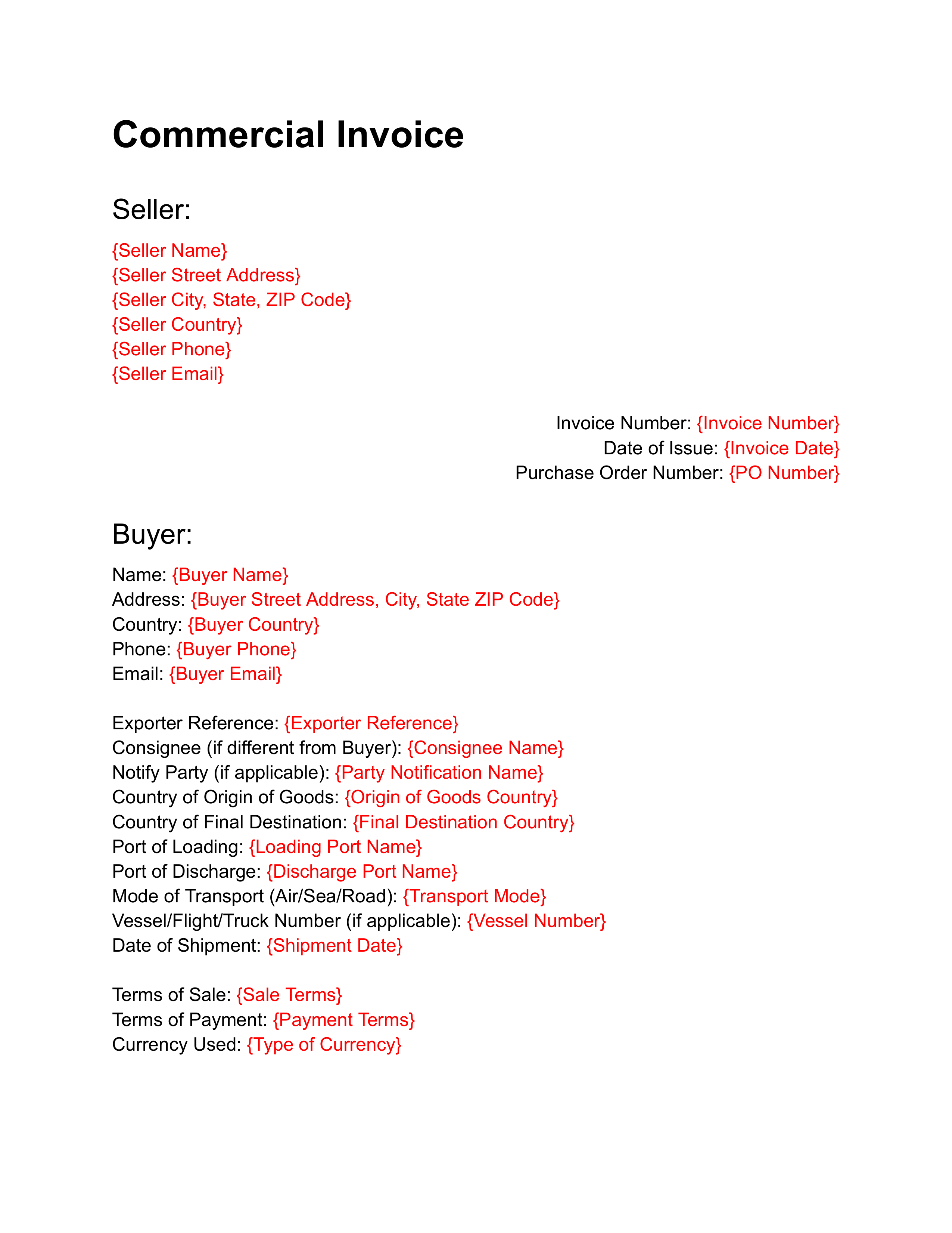 Commercial Invoice Template Docusign