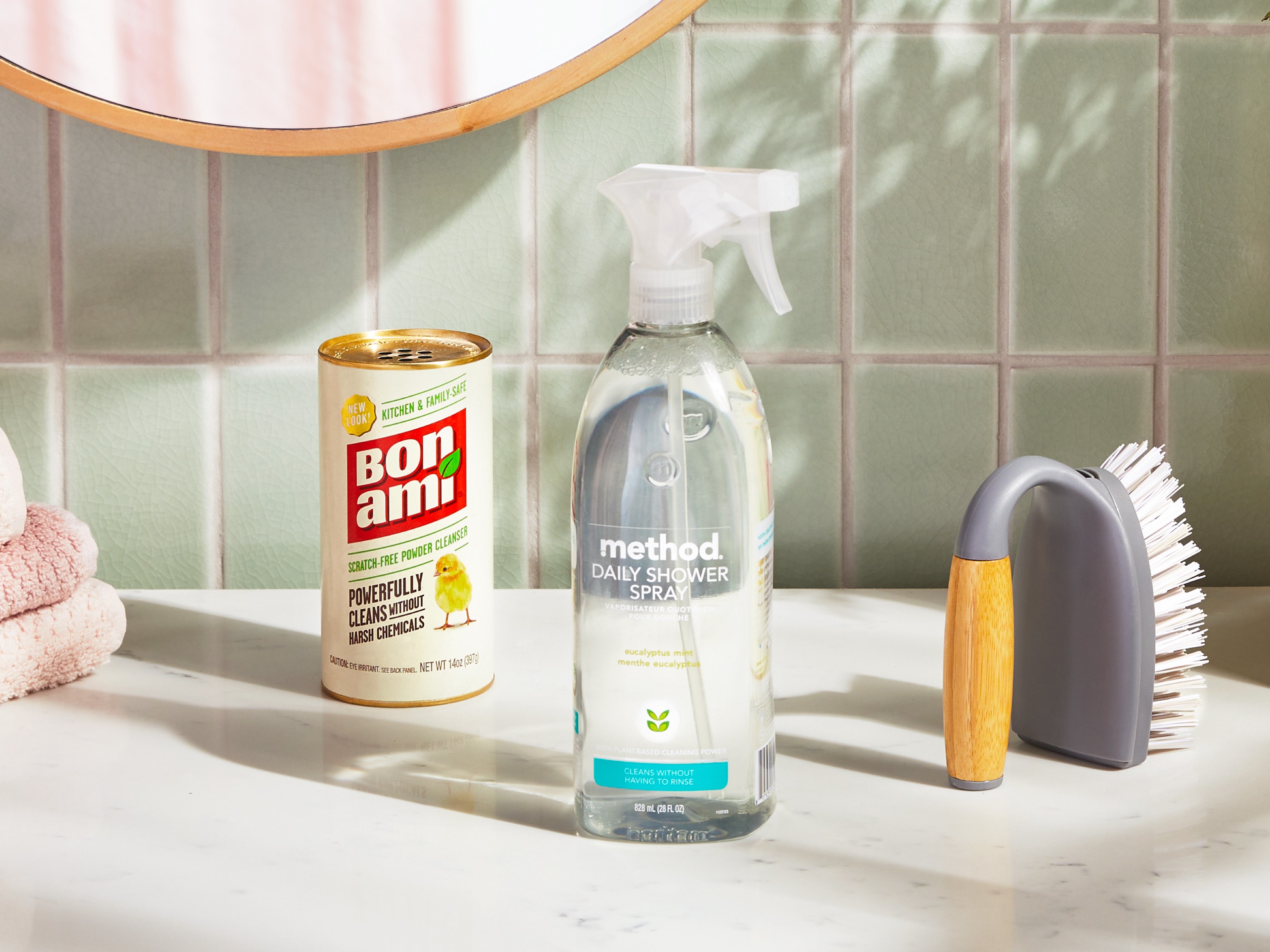 Some products on a bathroom counter