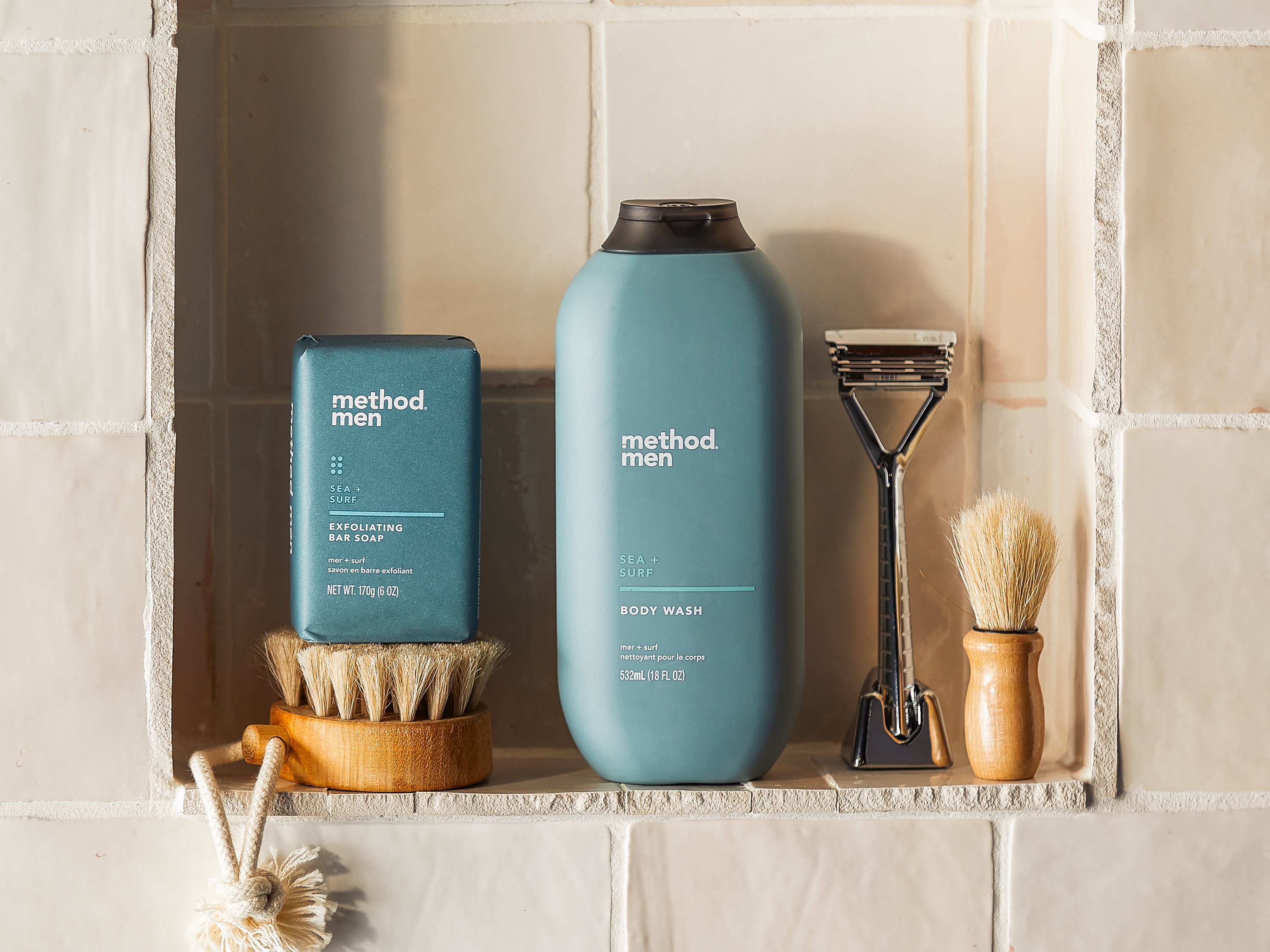 method products in a bathroom