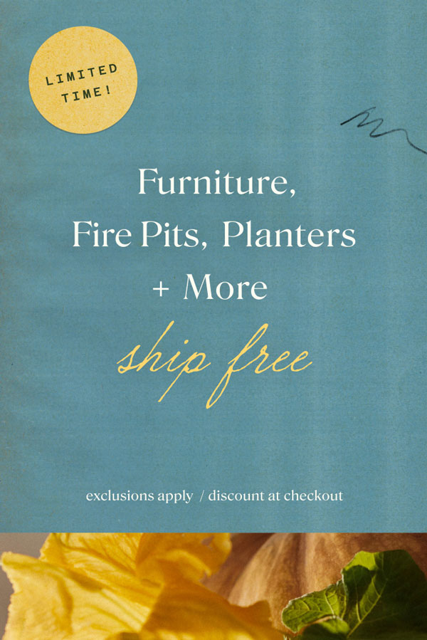 FURNITURE, FIRE PITS, PLANTERS + MORE SHIP FREE shop & save up to $299 >