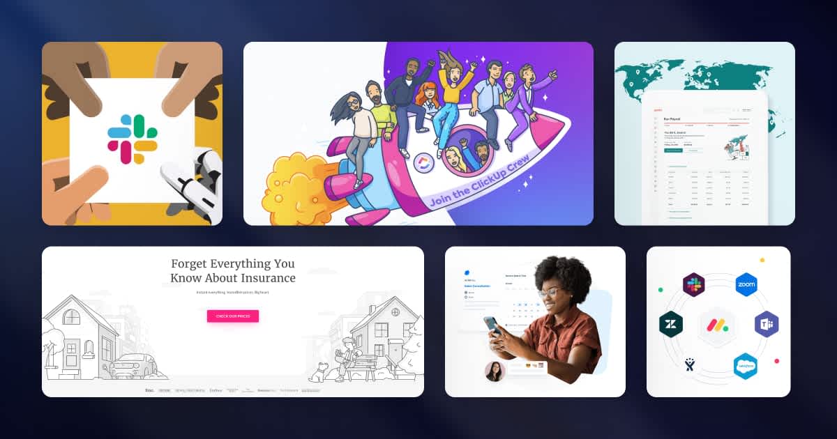 A collage of illustrations from SaaS websites.