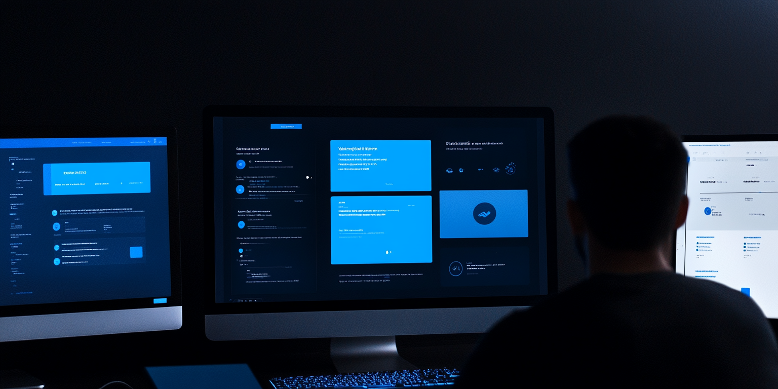 a graphic of a man redesigning a website on his computer