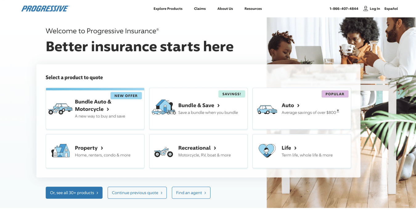 progressive homepage
