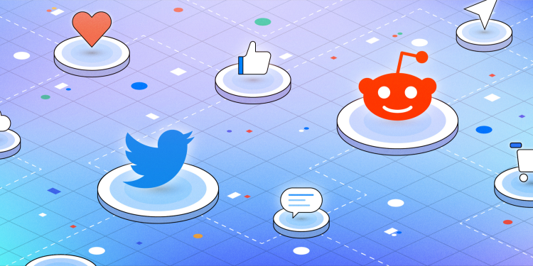 An image display a Twitter logo, Reddit logo, and social media icons.