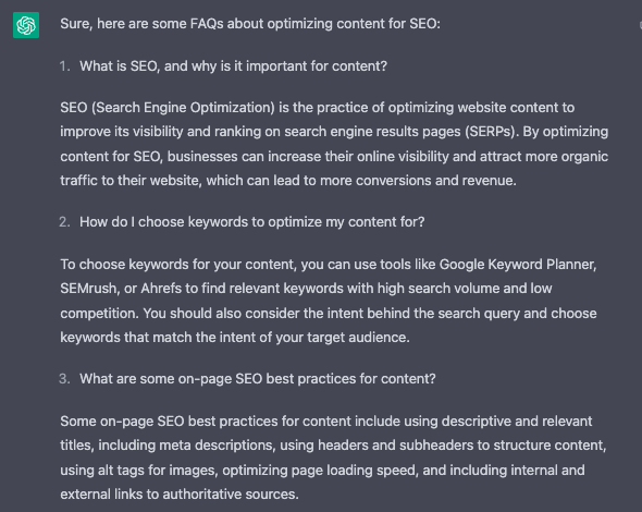 ChatGPT FAQ suggestions 