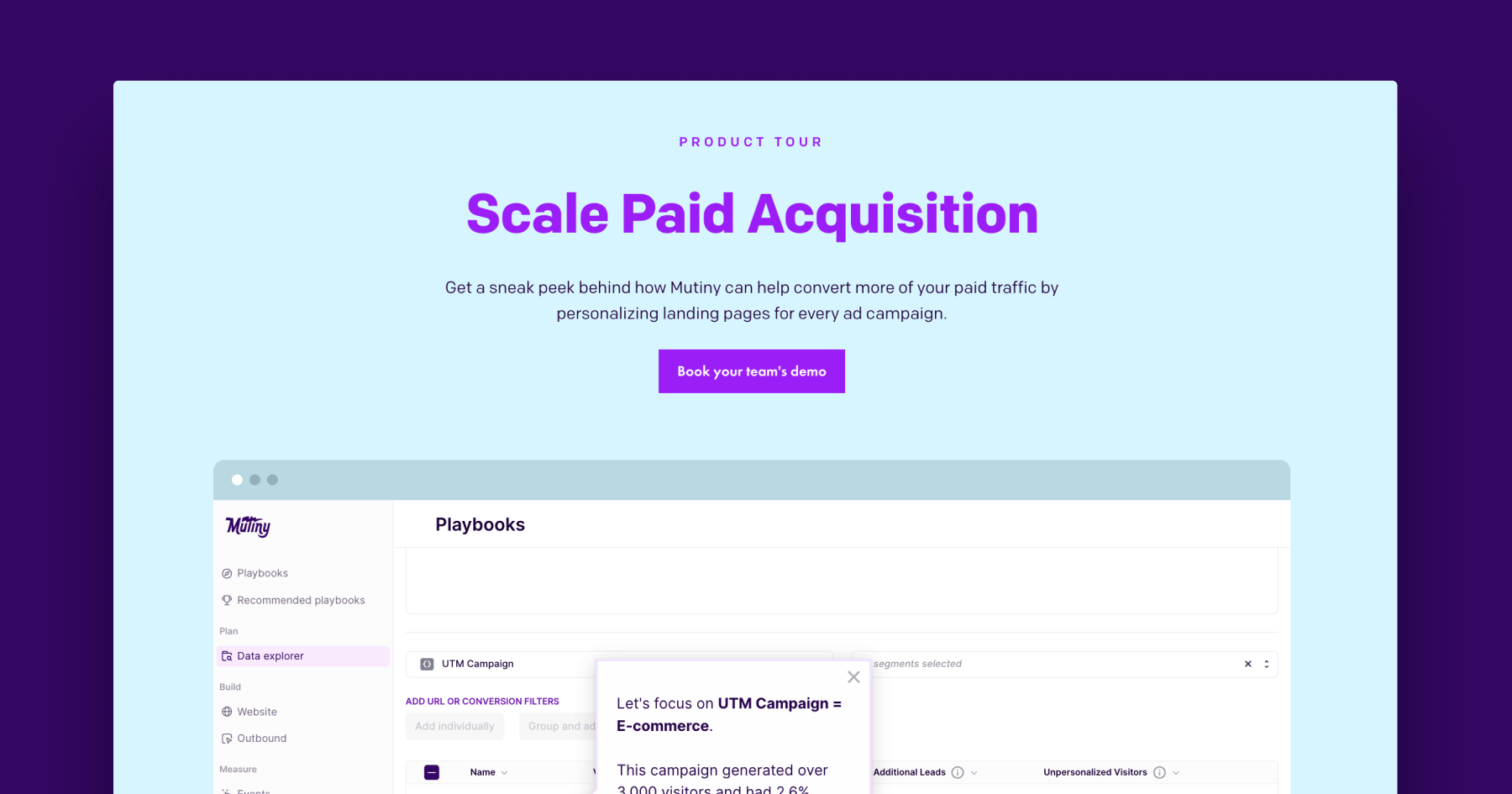 Mutiny - Product Tour Paid Landing Page