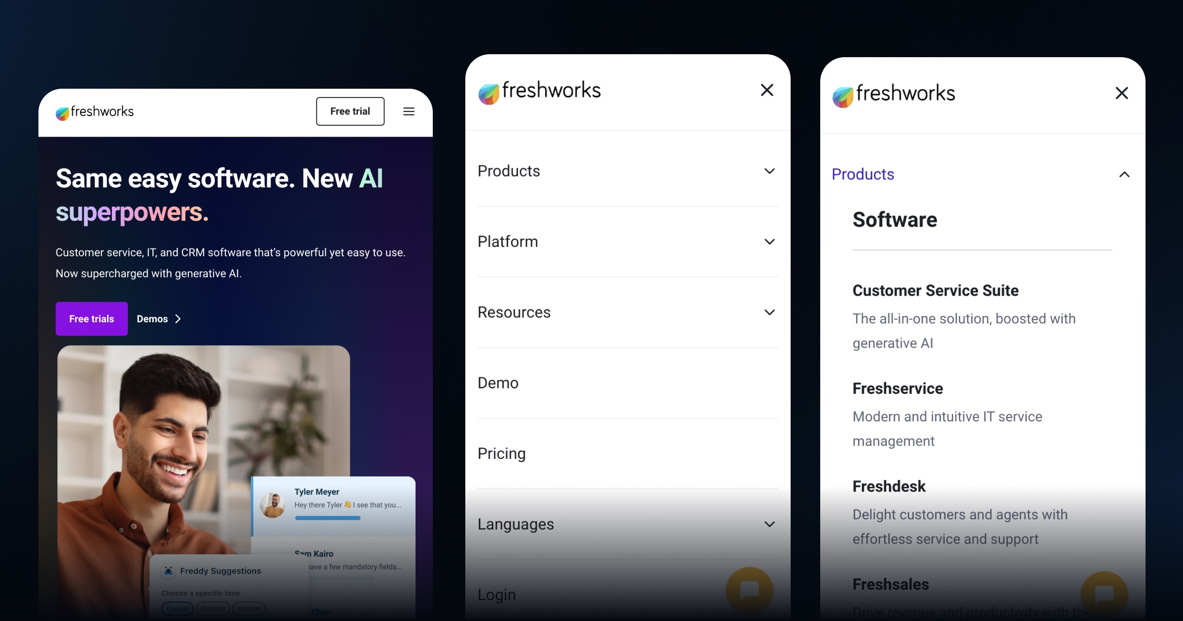 Freshworks Mobile Navigation